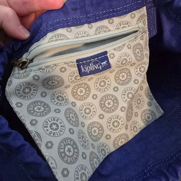 Kipling Antwerp Cartoon Print Nylon Drawstring Backpack Tote Bag Blue White - Picture 6 of 9